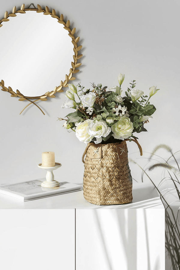 Woven Small Basket for Dry Flowers, 11" Flower Holder Tabletop Decor