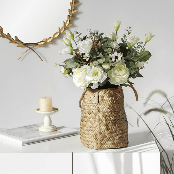 Woven Small Basket for Dry Flowers, 11" Flower Holder Tabletop Decor